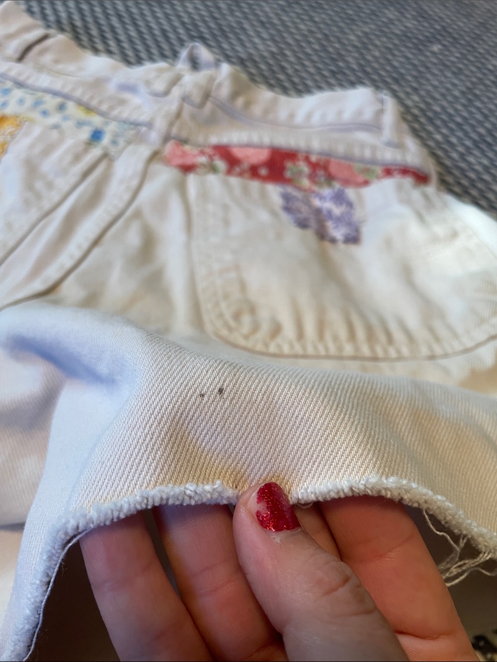 Hand stitched quilt patched denim shorts - Picture 5 of 10